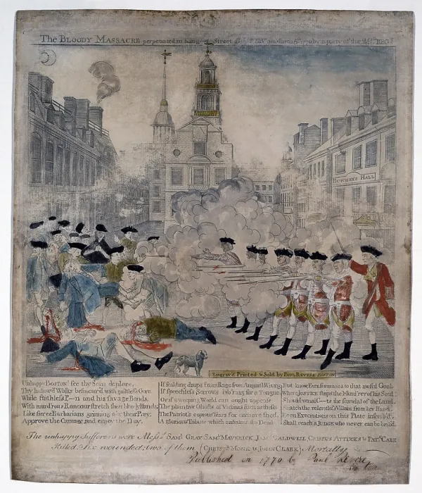 Framed Print : Boston Massacre. British troops shoot into and a crowd in Boston, Mass Framed Print : Boston Massacre. British troops shoot into and a crowd in Boston, Mass