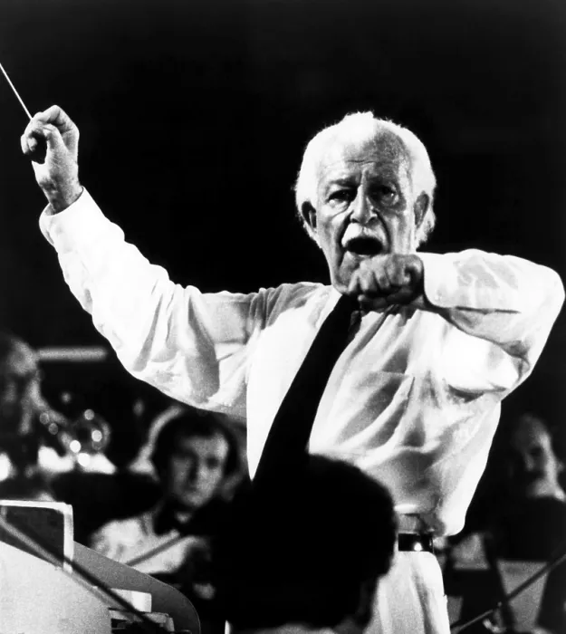 Framed Print : Boston Pops Orchestra conductor, Arthur Fiedler. July 4, 1978. Courtesy: CSU Archives / Everett Collection