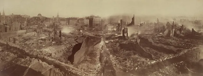 Framed Print : Boston in ruins after the great fire of November 9th & 10th, 1872. The fire burnt uncontrolled through 65 acres of mostly commercial buildings
