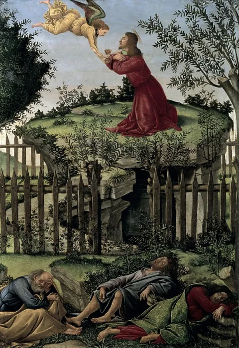 Framed Print : BOTTICELLI, Alessandro di Mariano dei Filipepi, also called Sandro (1445-1510). Prayer in the Garden. c. 1500. SPAIN. Granada. Royal Chapel. Renaissance art. Quattrocento