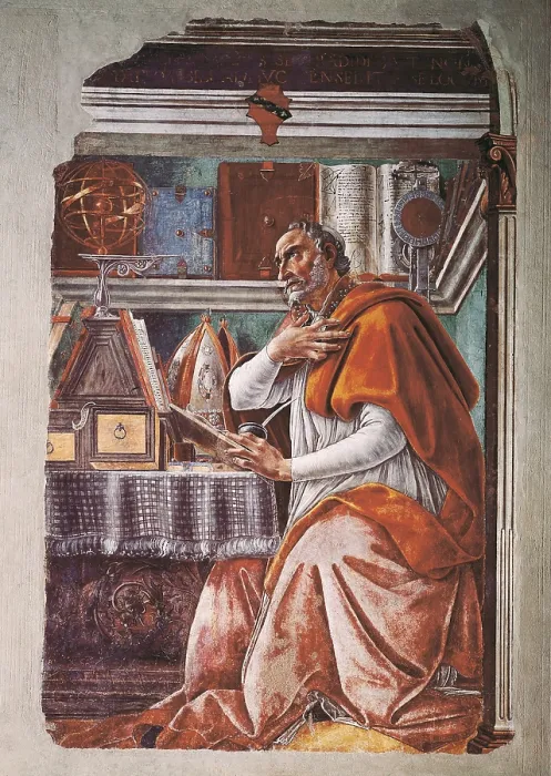 Framed Print : BOTTICELLI, Alessandro di Mariano dei Filipepi, also called Sandro (1445-1510). St Augustine. 1480. ITALY. Florence. Church of All Saints. Renaissance art. Quattrocento. Fresco Framed Print : BOTTICELLI, Alessandro di Mariano dei Filipepi, also called Sandro (1445-1510). St Augustine. 1480. ITALY. Florence. Church of All Saints. Renaissance art. Quattrocento. Fresco