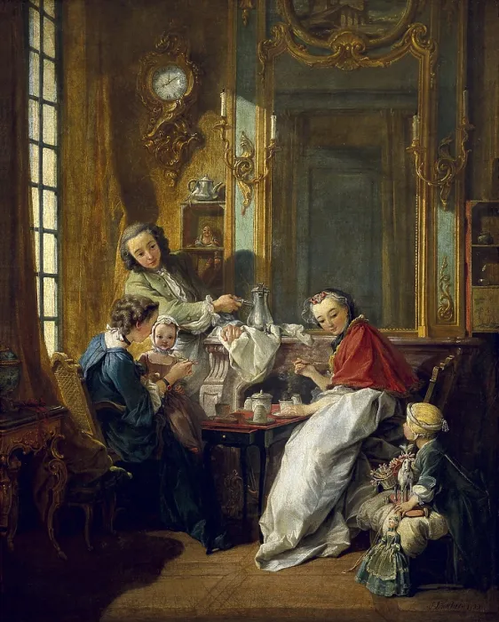 Framed Print : BOUCHER, Franois (1703-1770). The Afternoon Meal. 1739. Right central detail. Rococo. Oil on canvas. FRANCE. Paris. Louvre Museum