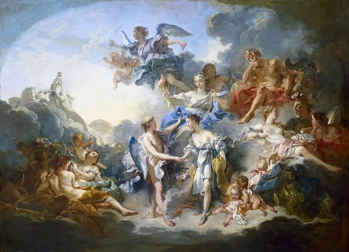Framed Print : BOUCHER, Franois (1703-1770). The marriage of Cupid and Psyche. 1744. Rococo. Oil on canvas. FRANCE. Paris. Louvre Museum