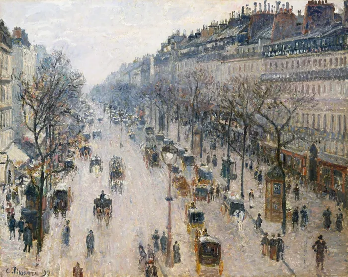 Framed Print : Boulevard Montmartre on Winter Morning, by Camille Pissarro, 1897, French impressionist oil painting