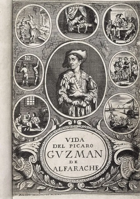 Framed Print : BOUTTATS, Gaspar (1640-1695); ALEMAN, Mateo (1547-1615). Front page of the work 'Vida del pcaro Guzmn de Alfarache' (Life of crafty Guzman de Alfarache) (1599-1604)