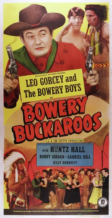 Framed Print : BOWERY BUCKAROOS, US poster, from left: Leo Gorcey, Huntz Hall, Iron Eyes Cody, 1947