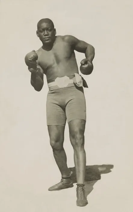 Framed Print : Boxer Jack Johnson, won the World Heavyweight Championship from Tommy Burns on Dec. 26, 1908. Photo c. 1910 (BSLOC_2018_4_149) Framed Print : Boxer Jack Johnson, won the World Heavyweight Championship from Tommy Burns on Dec. 26, 1908. Photo c. 1910 (BSLOC_2018_4_149)