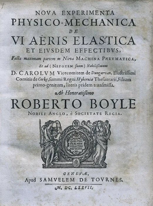 Framed Print : BOYLE, Robert (1627-1691). Frontispiece from 'Nova experimenta physico-mechanica de VI aeris elastica et eiusdem effectibus'. Edition executed in Geneva (1677). SPAIN