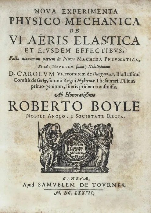 Framed Print : BOYLE, Robert (1627-1691). Frontispiece from Robert Boyle's work 'Nova experimenta Physico-mechanica de VI aeris et elastica et eiusdem efectibus...' Framed Print : BOYLE, Robert (1627-1691). Frontispiece from Robert Boyle's work 'Nova experimenta Physico-mechanica de VI aeris et elastica et eiusdem efectibus...'