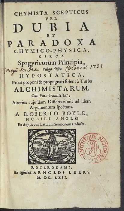 Framed Print : BOYLE, Robert (1627-1691). Frontispiece from Robert Boyle's work 'Dubia et Paradoxa'. Edition published in Rotterdam in 1662. FRANCE. Paris. National Library