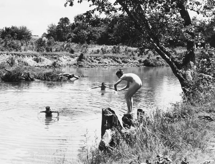 Framed Print : Boys enjoying a swim at the White Elephant Camp in Elwood, Indiana. Wendell Willkie, 1940 Republican candidate for president swam here as a boy