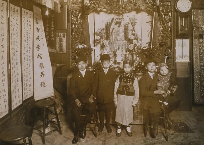 Framed Print : Five boys at New Years celebration, Chinatown, New York City, Jan. 20, 1911