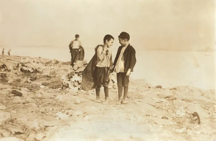 Framed Print : Boys picking garbage from the dump, Boston, Massachusetts, photograph by Lewis Wickes Hine, October, 1909