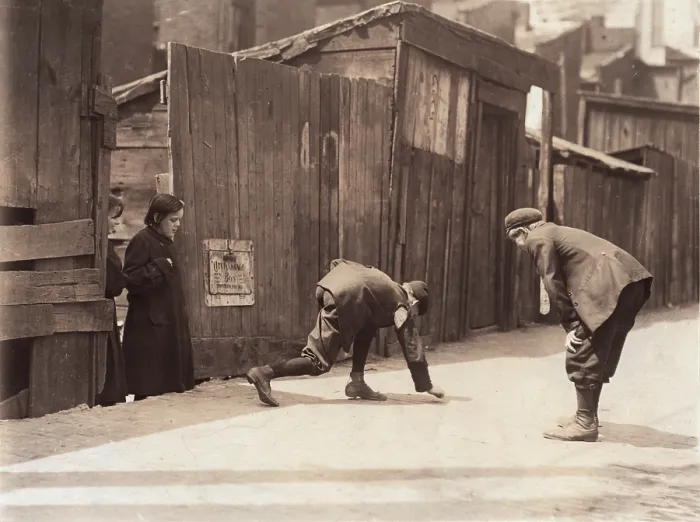 Framed Print : Boys playing a dice game, from original caption: Red St. Clair and chum shooting craps in front of Murphy's Branch at 11:00 A.M. Thursday, a school day