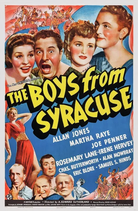 Framed Print : THE BOYS FROM SYRACUSE, US poster art, top from left: Martha Ray, Joe Penner, Rosemary Lane, Allan Jones, 1940 Framed Print : THE BOYS FROM SYRACUSE, US poster art, top from left: Martha Ray, Joe Penner, Rosemary Lane, Allan Jones, 1940