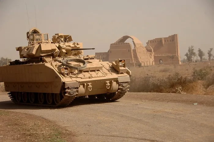Framed Print : US Bradley Fighting Vehicle passes by the ruins of the palace of historic Ctesiphon one of the great cities of ancient Mesopotamia. Feb. 16 2008. (BSLOC_2011_12_158) Framed Print : US Bradley Fighting Vehicle passes by the ruins of the palace of historic Ctesiphon one of the great cities of ancient Mesopotamia. Feb. 16 2008. (BSLOC_2011_12_158)