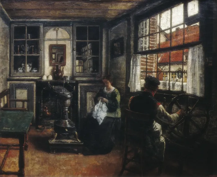 Framed Print : BRAEKELEERHenri de (1840-1888). The Spinner. end 19th c. Oil on canvas. BELGIUM. Tournai. Fine Arts Museum. AISA / Everett Collection (84775)**US SALES ONLY**