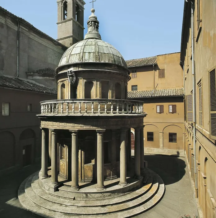 Framed Print : BRAMANTE, Donato d'Angelo Lazzari, also called (1444-1514). San Pietro in Montorio. 1502. ITALY. Rome. Church of San Pietro in Montorio. Renaissance art. Cinquecento Framed Print : BRAMANTE, Donato d'Angelo Lazzari, also called (1444-1514). San Pietro in Montorio. 1502. ITALY. Rome. Church of San Pietro in Montorio. Renaissance art. Cinquecento