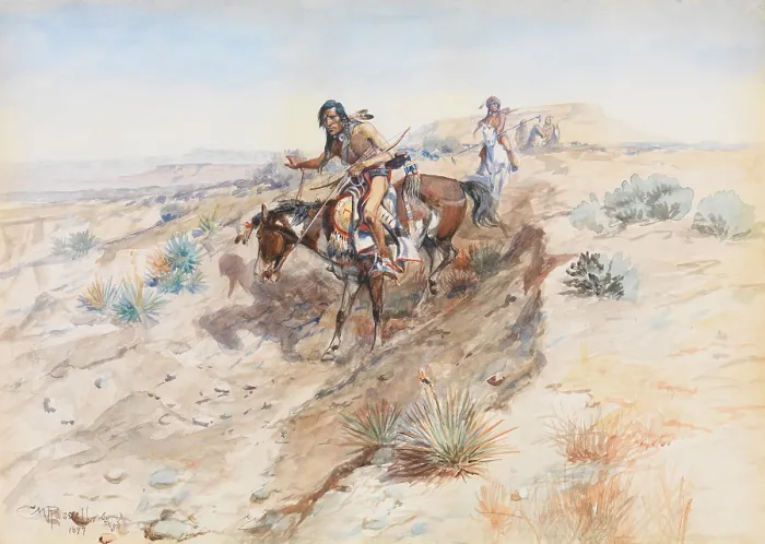 Framed Print : BRAVE INDIANS, by Charles M. Russell, 1899, American watercolor painting