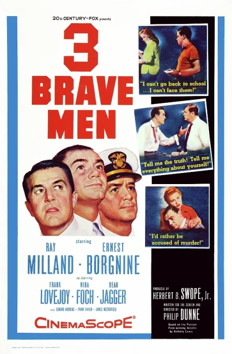 Framed Print : THREE BRAVE MEN, US poster art, from left: Ray Milland, Ernest Borgnine, Frank Lovejoy, 1956. TM & Copyright 20th Century Fox Film Corp