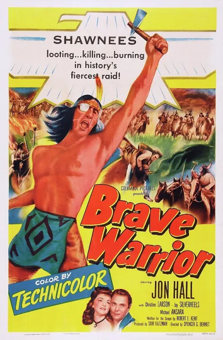 Framed Print : BRAVE WARRIOR, poster art, top: Jay Silverheels, bottom l-r: Christine Larsen, Jon Hall, 1952