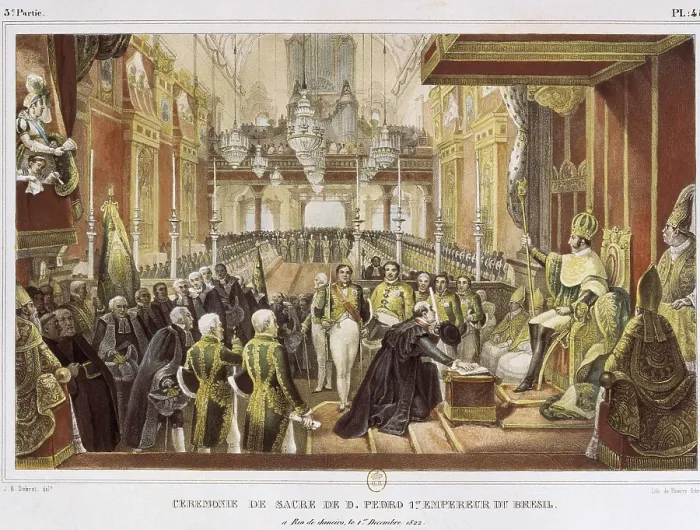 Framed Print : Brazil (1822). Ceremony of the coronation of emperor Pedro I. Image from the 'Voyage Pittoresque et Historique au Bresil' by Jean Baptiste Debret (1839). Litography Framed Print : Brazil (1822). Ceremony of the coronation of emperor Pedro I. Image from the 'Voyage Pittoresque et Historique au Bresil' by Jean Baptiste Debret (1839). Litography