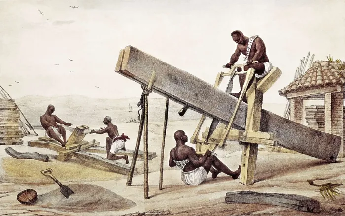 Framed Print : Brazil (19th c.). Black sawyers of plancks. Illustration for the 'Voyaqe Pittoresque et Historique au Bresil' (1834-1839) by Jean Baptiste Debret. Litography