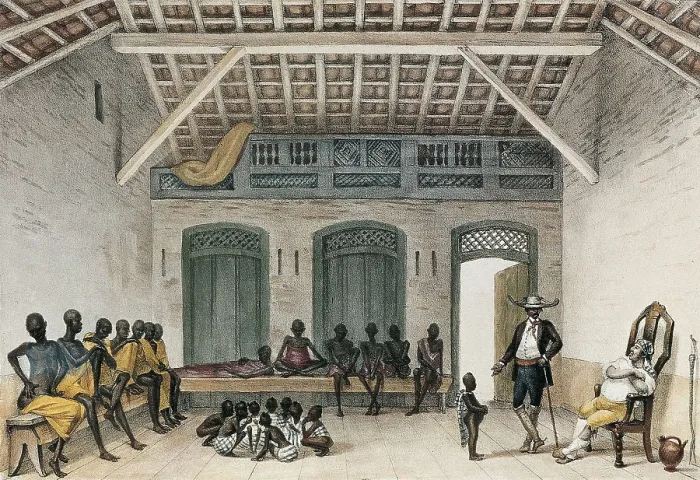 Framed Print : Brazil (19th c.). Slave market in Val Longo street. Illustration for the 'Voyaqe Pittoresque et Historique au Brasil' (1834-1839) by Jean Baptiste Debret. Litography Framed Print : Brazil (19th c.). Slave market in Val Longo street. Illustration for the 'Voyaqe Pittoresque et Historique au Brasil' (1834-1839) by Jean Baptiste Debret. Litography