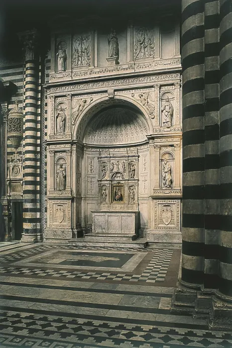 Framed Print : BREGNO, Andrea (1418-1503). Piccolomini Altar. 1481-1485. ITALY. TUSCANY. Siena. Cathedral. Piccolomini Altar (marble, 1503) by Andrea Bregno. Renaissance art. Quattrocento