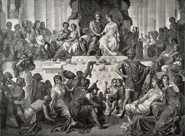 Framed Print : BREND'AMOUR, Richard (1831-1915). Wedding of Alexander the Great with Statira at Susa. 1882. Engraving made from an A. Muller's painting. Oil on canvas Framed Print : BREND'AMOUR, Richard (1831-1915). Wedding of Alexander the Great with Statira at Susa. 1882. Engraving made from an A. Muller's painting. Oil on canvas