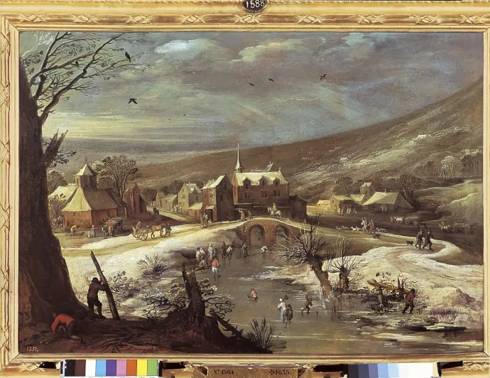 Framed Print : Breugel, Jan, The Elder, called 'Velvet Bruegel' (1568-1625); Bjrnstrand, Gunnar; Momper, Josse de (1564-1635). Lanscape with Skaters. ca. 1589 - beg. 17th c
