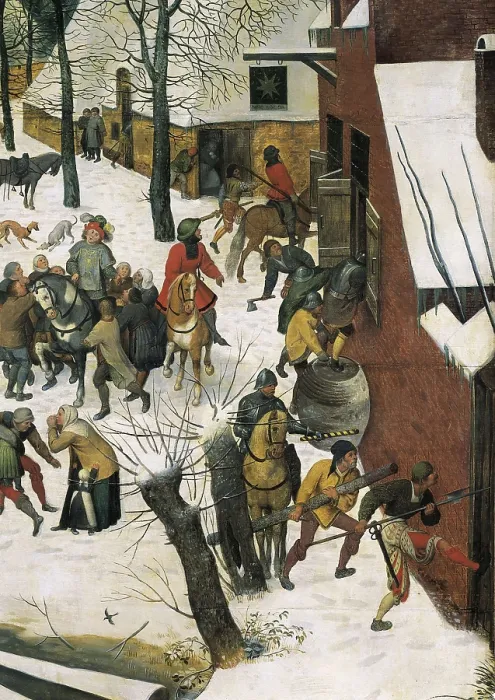 Framed Print : Breugel, Pieter, The Elder, called 'Peasant Bruegel' (1525-1569). Massacre of the Innocents. 1560s. Right-hand lower detail depicting the soldiers assaulting the houses Framed Print : Breugel, Pieter, The Elder, called 'Peasant Bruegel' (1525-1569). Massacre of the Innocents. 1560s. Right-hand lower detail depicting the soldiers assaulting the houses