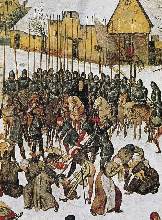 Framed Print : Breugel, Pieter, The Elder, called 'Peasant Bruegel' (1525-1569). Massacre of the Innocents. 1560s. Upper central detail, a soldier squadron after the massacre Framed Print : Breugel, Pieter, The Elder, called 'Peasant Bruegel' (1525-1569). Massacre of the Innocents. 1560s. Upper central detail, a soldier squadron after the massacre