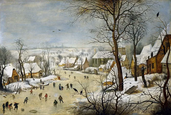 Framed Print : Breugel, Pieter, II, The Younger, called 'Hell Bruegel' (1564-1638). Winter Landscape with a Bird-trap. 1565. Copy from an original of Brueghel 'the Elder'