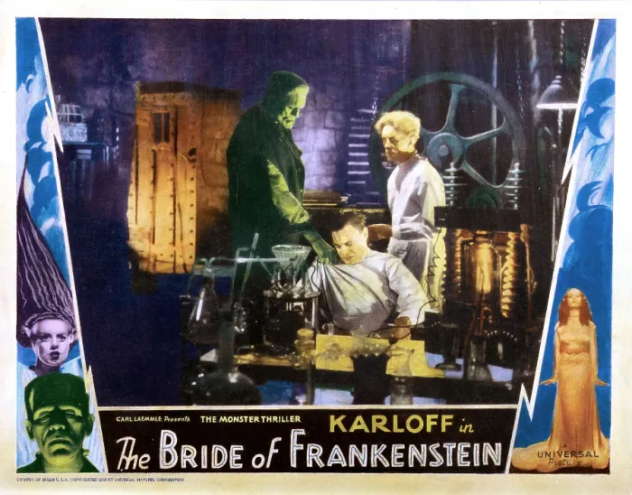 Framed Print : BRIDE OF FRANKENSTEIN, US lobbycard, Boris Karloff, Colin Clive, Ernest Thesiger, 1935 Framed Print : BRIDE OF FRANKENSTEIN, US lobbycard, Boris Karloff, Colin Clive, Ernest Thesiger, 1935