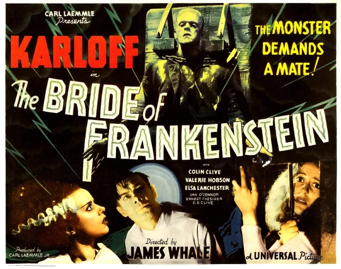 Framed Print : THE BRIDE OF FRANKENSTEIN, top: Boris Karloff, bottom from left: Elsa Lanchester, Colin Clive, Valerie Hobson, 1935