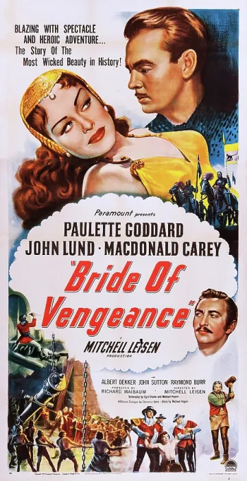 Framed Print : BRIDE OF VENGEANCE, US poster, top from left: Paulette Goddard, John Lund, center right: Macdonald Carey, 1949
