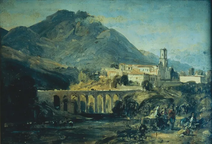 Framed Print : The bridge and the church of St Francis in Cava, by Pitloo Anton Sminck, 19th Century, 1835, oil on paper applied to canvas, cm 24, 5 x 35 - Italy, Campania, Naples Framed Print : The bridge and the church of St Francis in Cava, by Pitloo Anton Sminck, 19th Century, 1835, oil on paper applied to canvas, cm 24, 5 x 35 - Italy, Campania, Naples