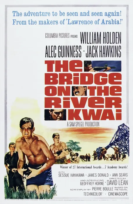 Framed Print : THE BRIDGE ON THE RIVER KWAI, bottom: William Holden on poster art, 1957