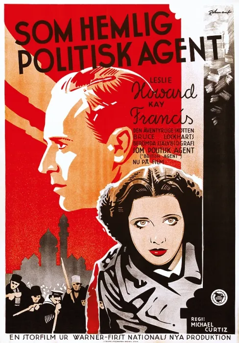 Framed Print : BRITISH AGENT, (aka SOM HEMLIG POLITISK AGENT), Swedish poster, Leslie Howard (top), Kay Franics, 1934