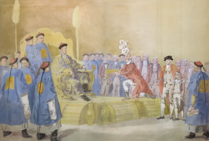 Framed Print : British Ambassador George MacCartney kneeling before the Qianlong Emperor of China, Sept 14, 1793 Framed Print : British Ambassador George MacCartney kneeling before the Qianlong Emperor of China, Sept 14, 1793