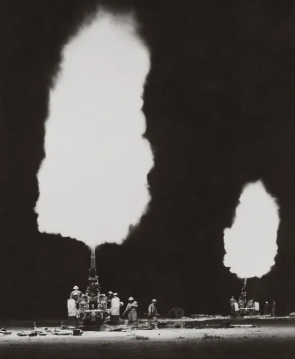 Framed Print : British anti-aircraft guns in action near Tobruk during a night raid. April 1942-Jan. 1943 during World War 2. (BSLOC_2013-12_50)