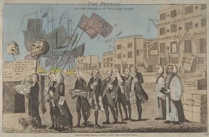 Framed Print : British cartoon, The Repeal, or the Funeral Procession of Miss America Stamp, 1766