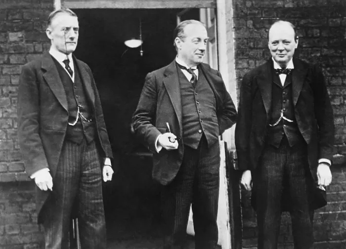 Framed Print : British Conservative party leaders in 1925. From left, Austen Chamberlain, Foreign Secretary; Premier Stanley Baldwin; and Sir Winston Churchill, Chancellor of the Exchequer