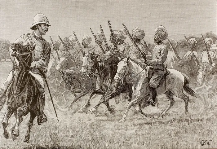Framed Print : British empire (19th c.). The new regiments of Burma. Company of Mounted Infantry of the Second Regiment. Engraving. AISA / Everett Collection (16283)**US SALES ONLY**