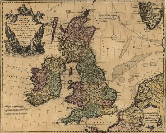 Framed Print : British Isles in early 18th century map showing internal divisions, all of which were united under United Kingdom government