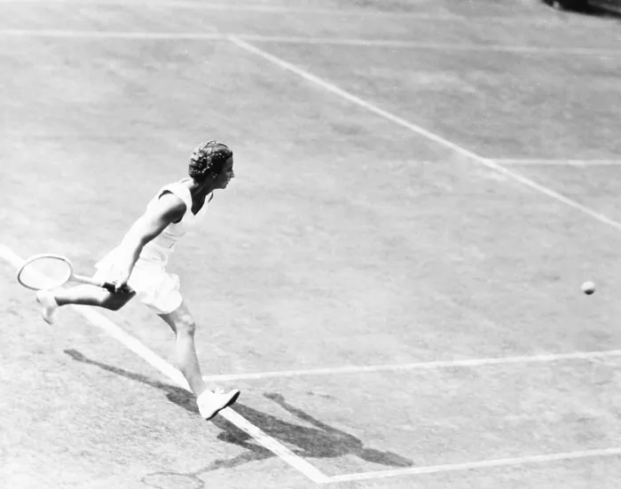 Framed Print : British Mary Hartwick in tennis match with Alice Marble of U.S. England, August 1937. (CSU_2015_7_257)