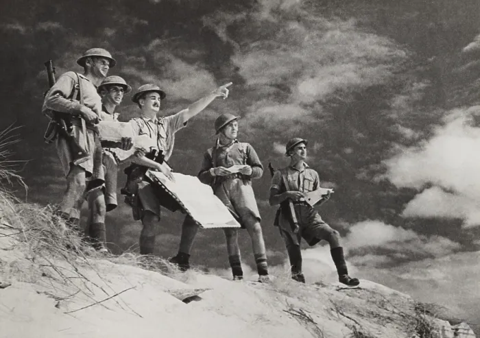 Framed Print : British military map-reading class under-going instruction in the Western Desert. They prepare for the British Crusader offensive to begin on Nov. 18, 1941