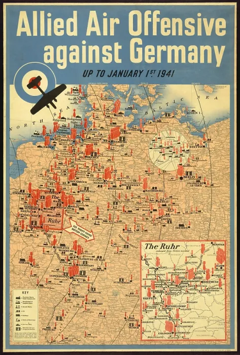 Framed Print : British poster map of the Allied aerial bombing of Germany up to January 1941. World War 2. (BSLOC_2014_6_8) Framed Print : British poster map of the Allied aerial bombing of Germany up to January 1941. World War 2. (BSLOC_2014_6_8)