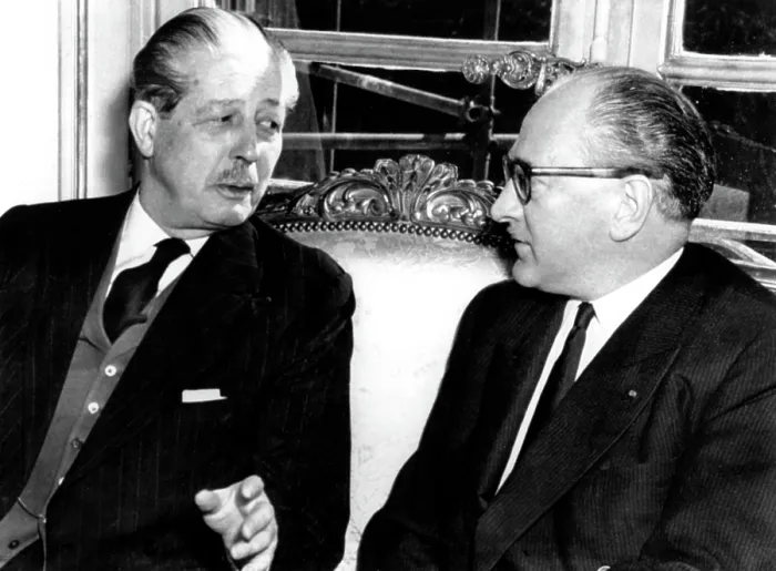 Framed Print : British Prime Minister Harold MacMillan, French Premier Guy Mollet, 03 / 09 / 57. Courtesy: CSU Archives  /  Everett Collection